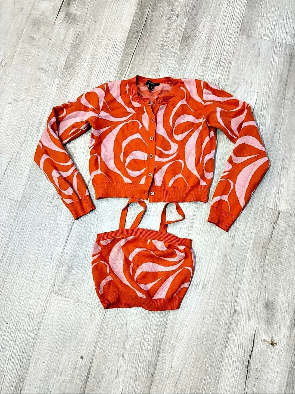 Forever 21 Abstract Cardigan Set in Orange & Pink